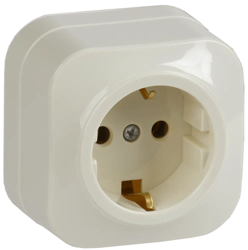 GLORY Розетка 1-местная для открытой установки с заземлением без защитных шторок 16А РС20-3-ХК кремовый IEK ERH11-K33-16