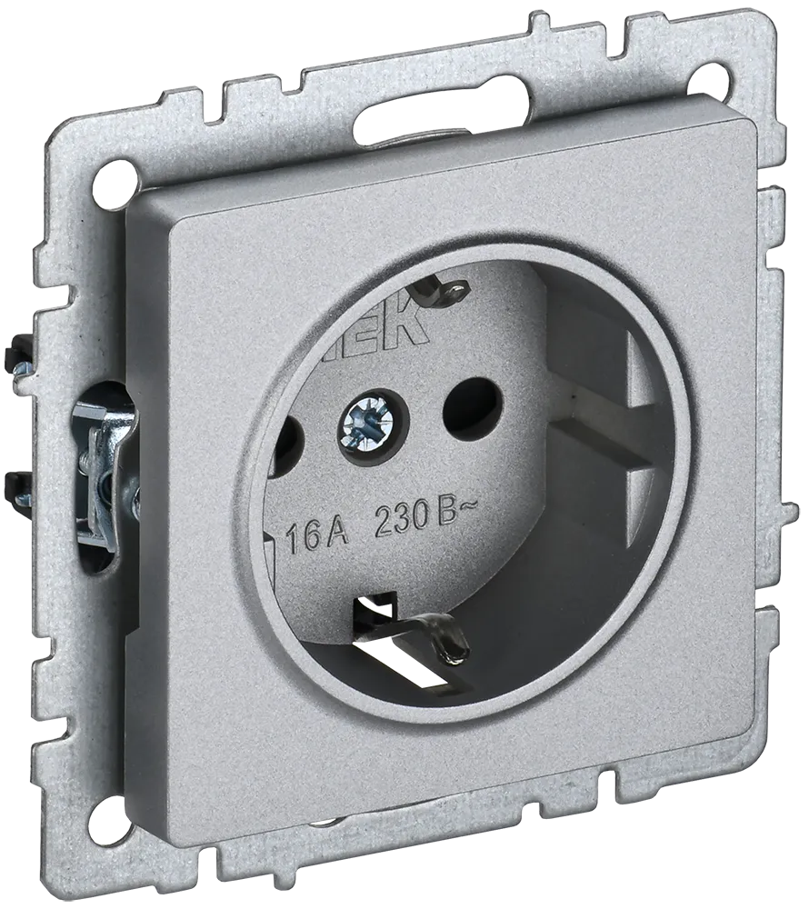 BRITE Розетка 1-местная с заземлением с защитными шторками 16А РС14-1-0-БрА алюминий IEK BR-R14-16-K47