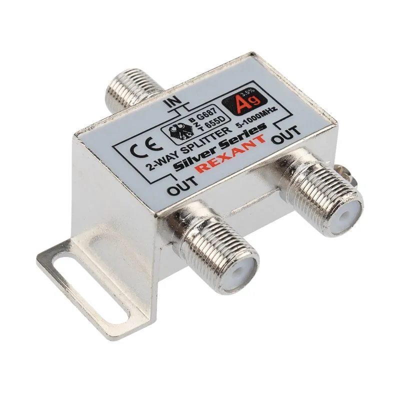 Делитель ТВx2 под F-разъем, 5-1000МГц, Silver (3 F-разъема в комплекте) REXANT 05-6101