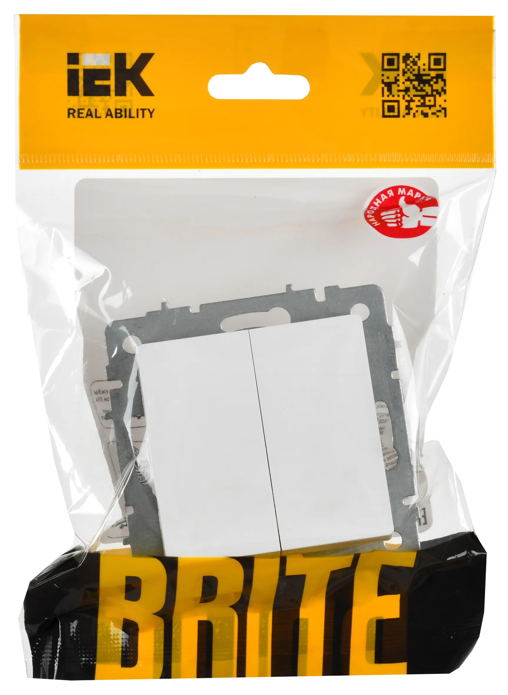 BRITE Выключатель 2-клавишный перекрестный 10А ВС10-2-3-БрАБ арктический белый IEK - Фото 2