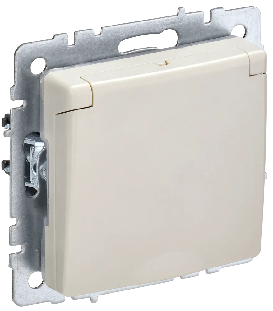 BRITE Розетка 1-местная с заземлением с защитными шторками и крышкой 16А IP44 РСбш10-3-44-БрКр бежевый IEK