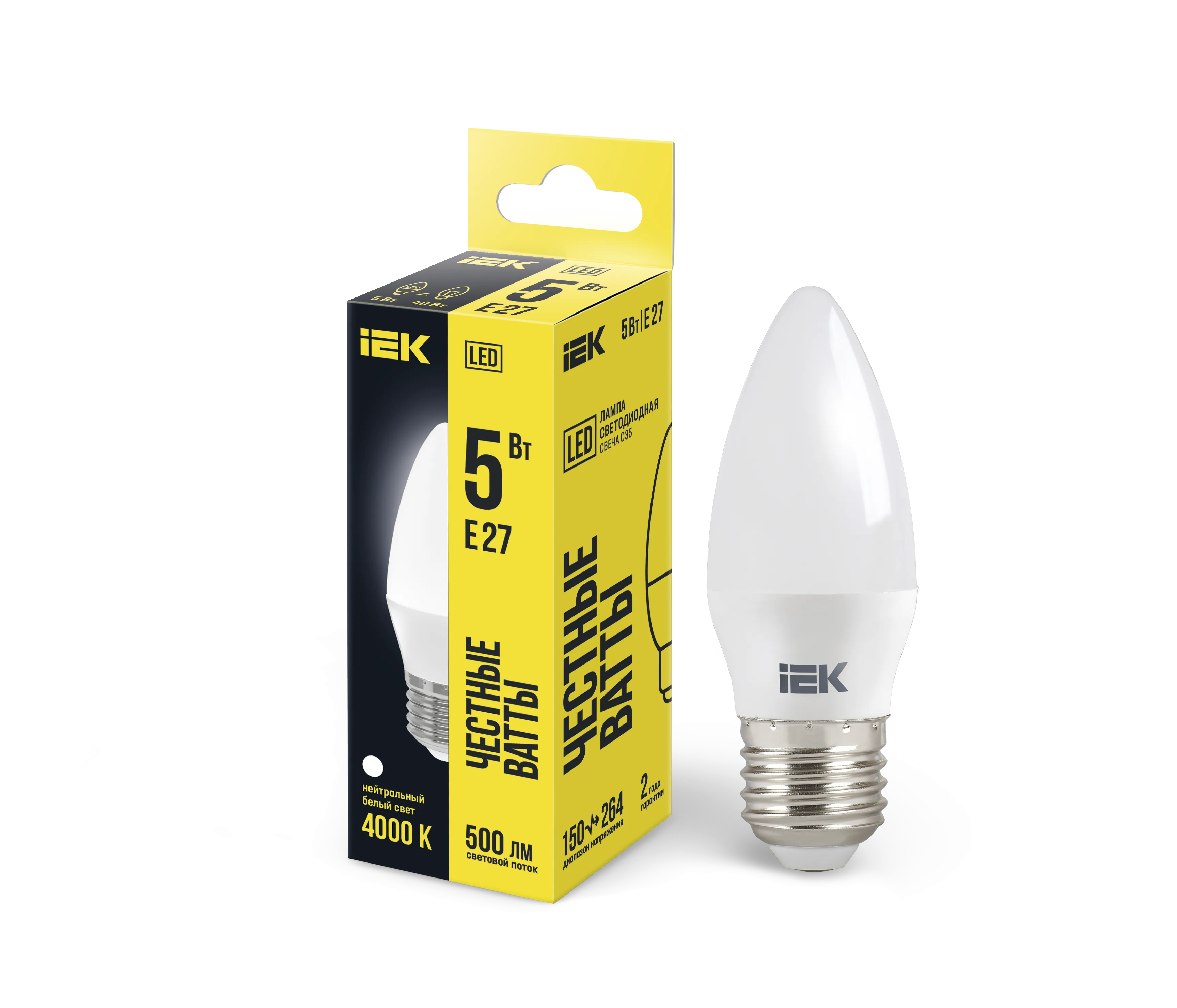 Лампа светодиодная C35 свеча 5Вт 230В 4000К E27 IEK LLE-C35-5-230-40-E27