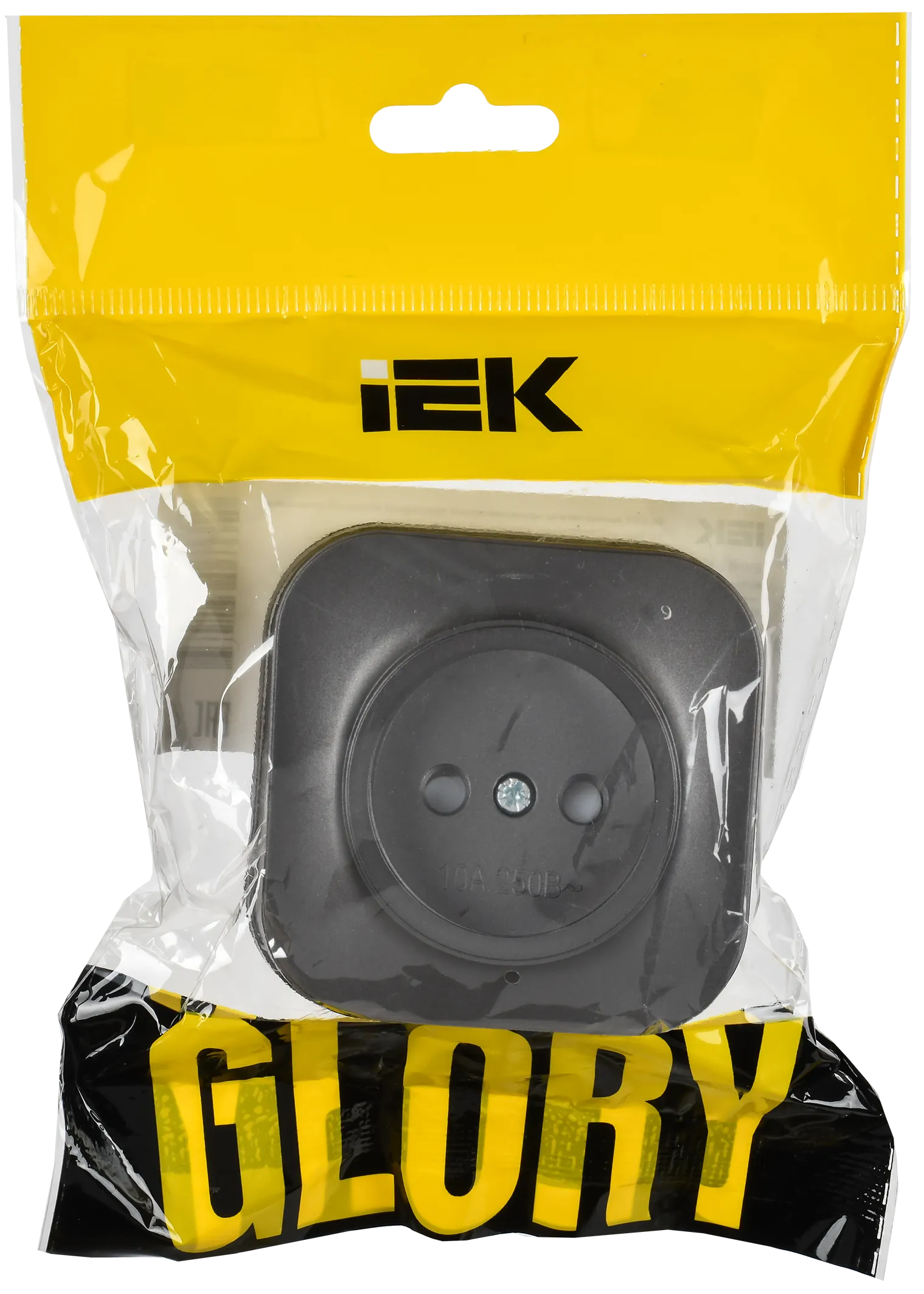 GLORY Розетка 1-местная для открытой установки без заземления с защитными шторками 10А РСш20-2-ХСм сталь матовый IEK - Фото 2
