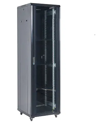 Напольный шкаф 19" 42U 600×600×2054 (ШxГxВ), дверь стекло, металлическая задняя дверь, боковые съемные стенки, RAL 9005 REXANT 04-4266-212