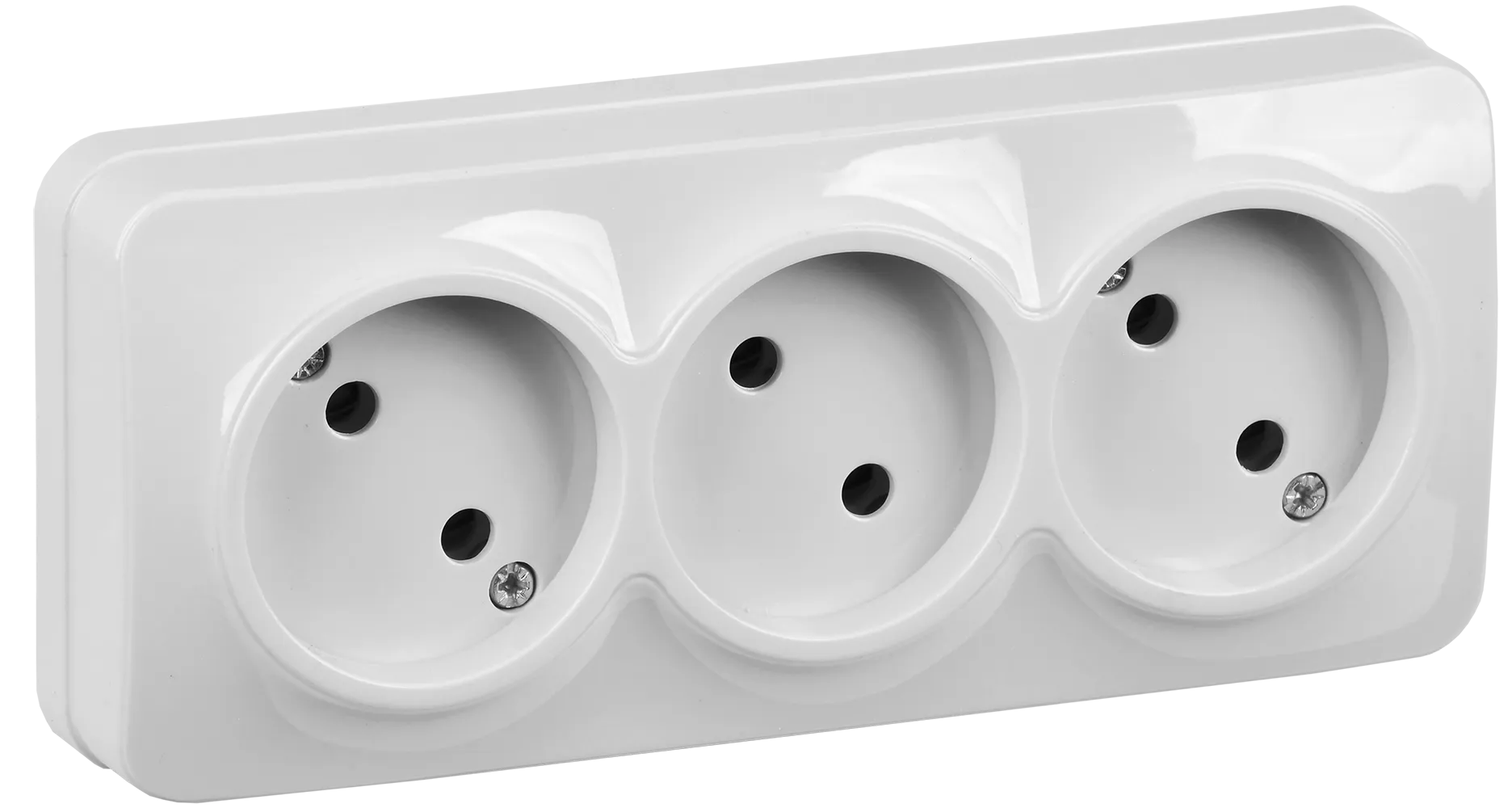 GLORY Розетка 3-местная для открытой установки без заземления без защитных шторок 10А РС23-2-ХБ белый IEK