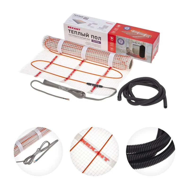 Теплый пол, нагревательный мат Extra 0,7м², 0,5х1,4м, 112Вт двухжильный REXANT - Фото 3