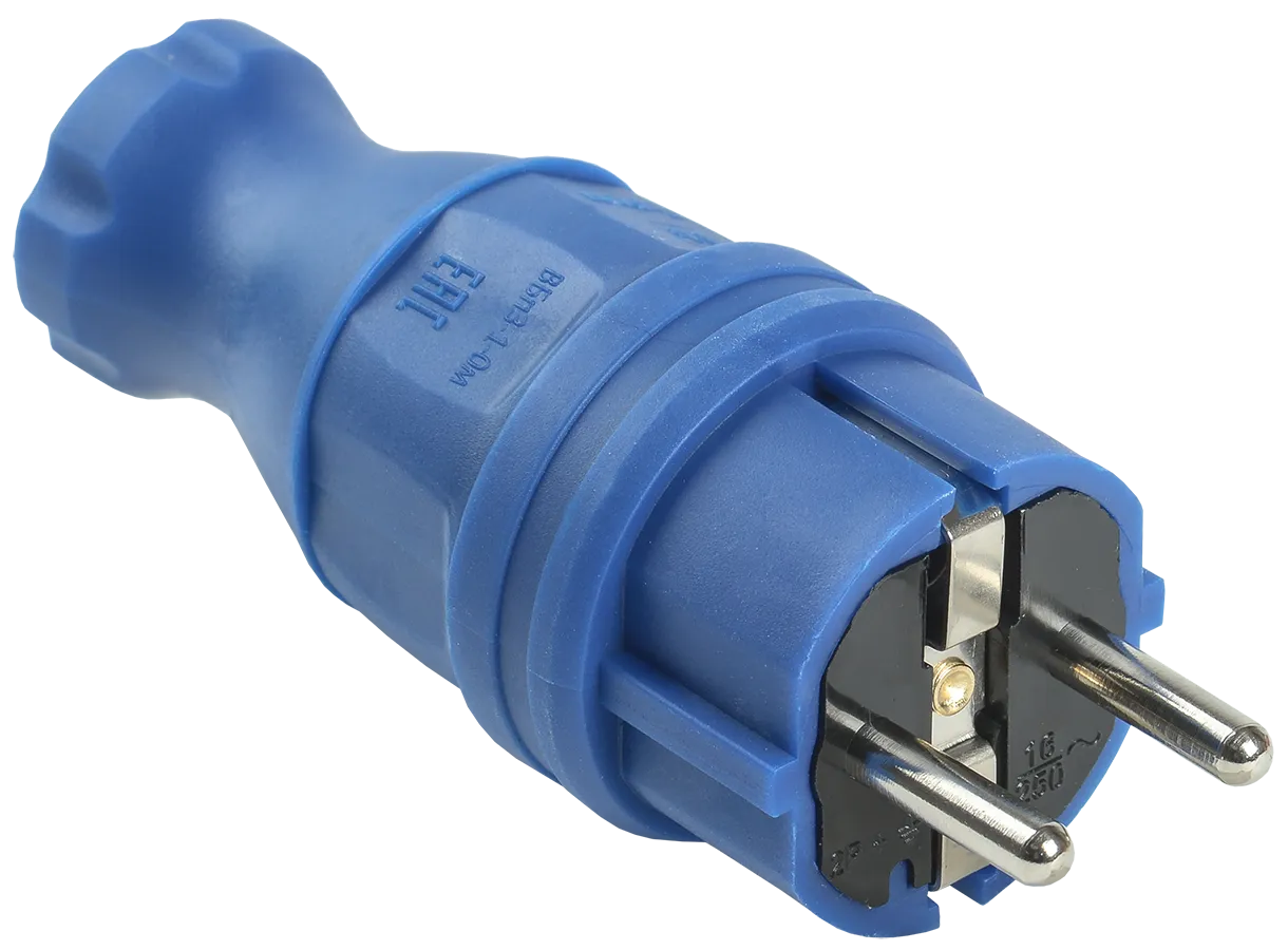 Вилка прямая ВБп3-1-0м IP44 ОМЕГА каучук синяя IEK