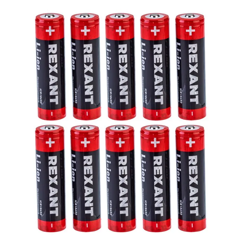 Аккумулятор Li-ion 18650, 3,7В, 2600мАч, без платы защиты, плоский контакт, 10 шт, коробка REXANT - Фото 2