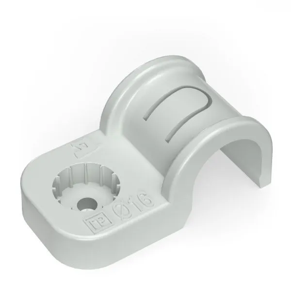 Крепеж-скоба пластиковая односторонняя для прямого монтажа атмосферостойкая серая в п/э d16 мм (50шт