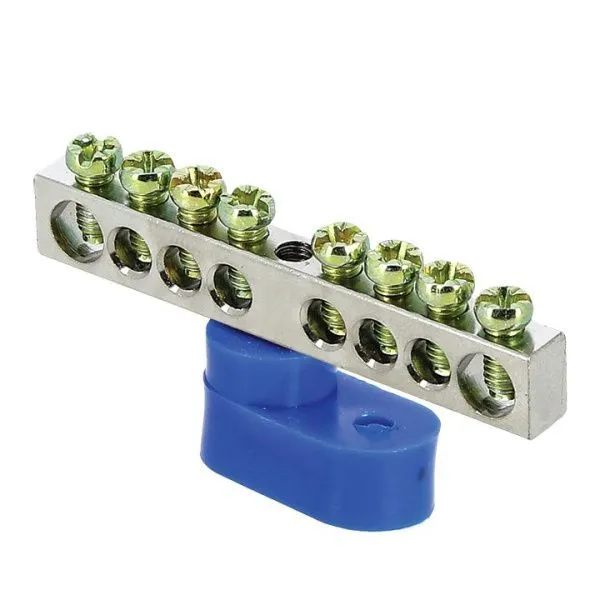 Шина "0" N (6x9мм) 8 отв. цинк синий угловой изолятор EKF