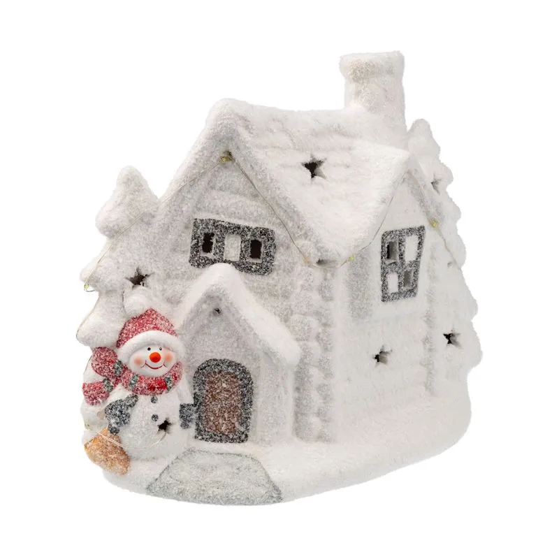 Керамическая фигурка Домик со снеговиком 26,2х9,5х23,3 см - Фото 3