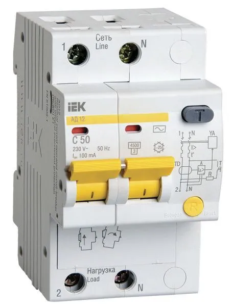 KARAT Дифференциальный автомат АД12 2P 50А 100мА тип AC IEK MAD10-2-050-C-100