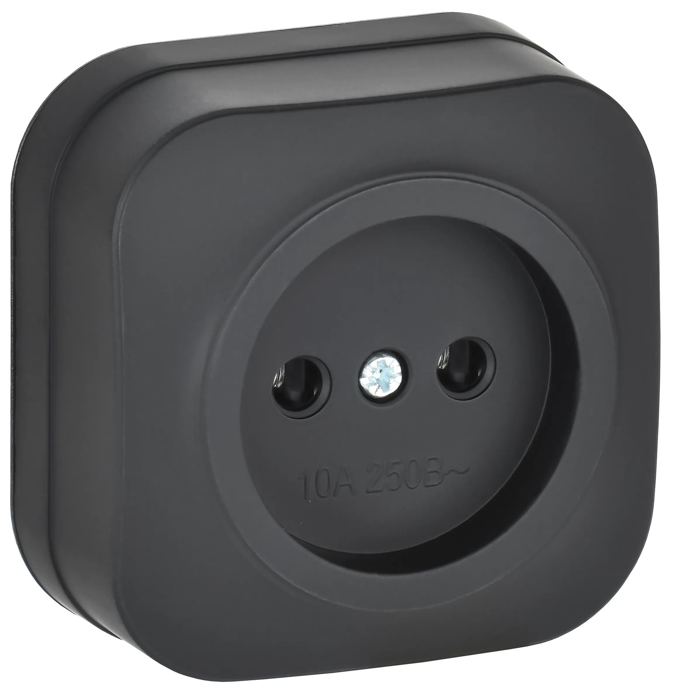 GLORY Розетка 1-местная для открытой установки без заземления без защитных шторок 10А РС20-2-ХЧм черный матовый IEK ERH10-K02M-10