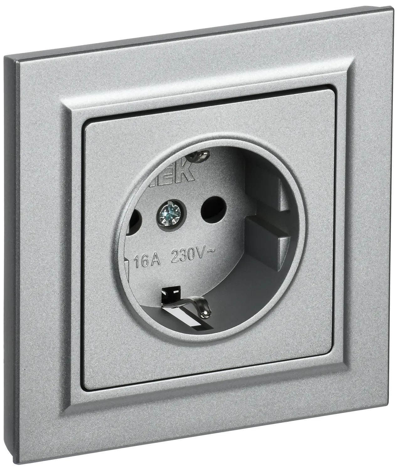 BRITE Розетка 1-местная с заземлением с защитными шторками 16А в сборе РСР14-1-0-БрА алюминий IEK