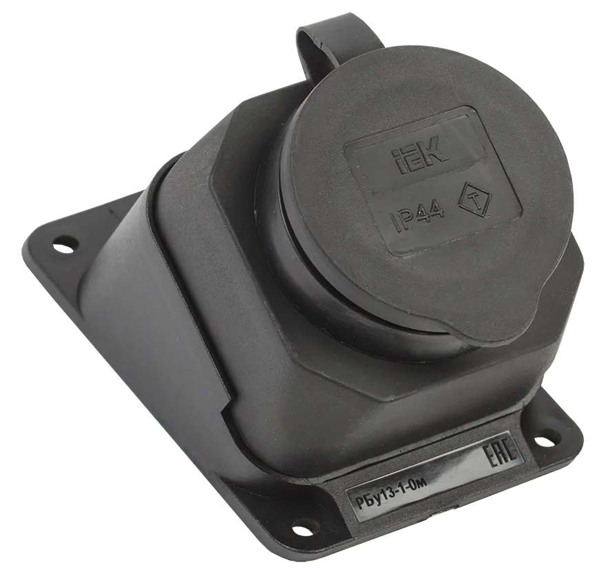 РБу13-1-0м Розетка с защитной крышкой угловая настенная ОМЕГА IP44 каучук IEK