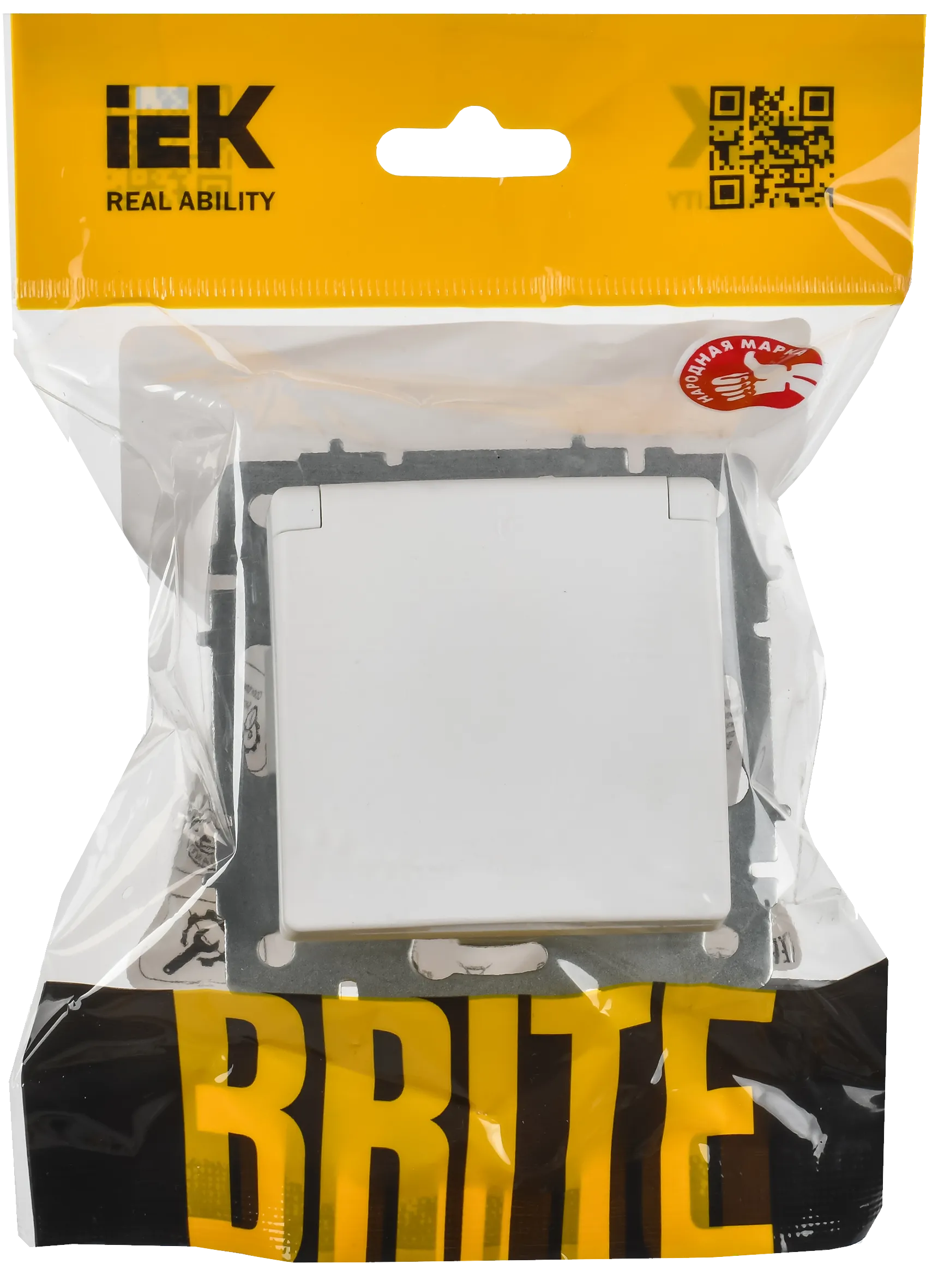 BRITE Розетка 1-местная с заземлением с защитными шторками и крышкой 16А IP20 РСбш10-3-БрАБ арктический белый IEK - Фото 2