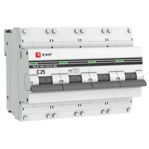 Авт. выкл. 4P 25А (C) 10kA ВА 47-100 EKF PROxima mcb47100-4-25C-pro