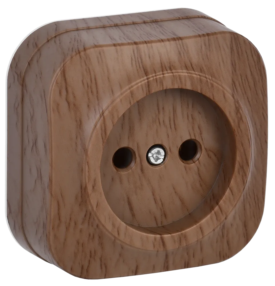 GLORY Розетка 1-местная для открытой установки без заземления без защитных шторок 10А РС20-2-ХД дуб IEK