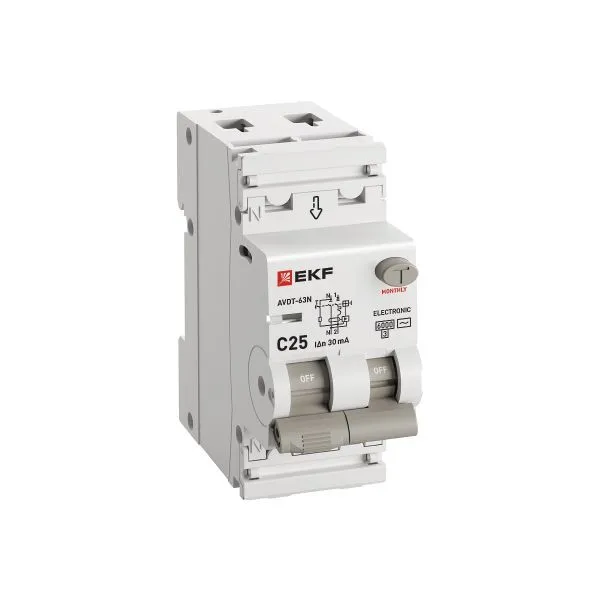 Диф. автомат АВДТ-63N 1P+N 25А (C) 30мА (AC) эл 6кА PROXIMA EKF - Фото 2