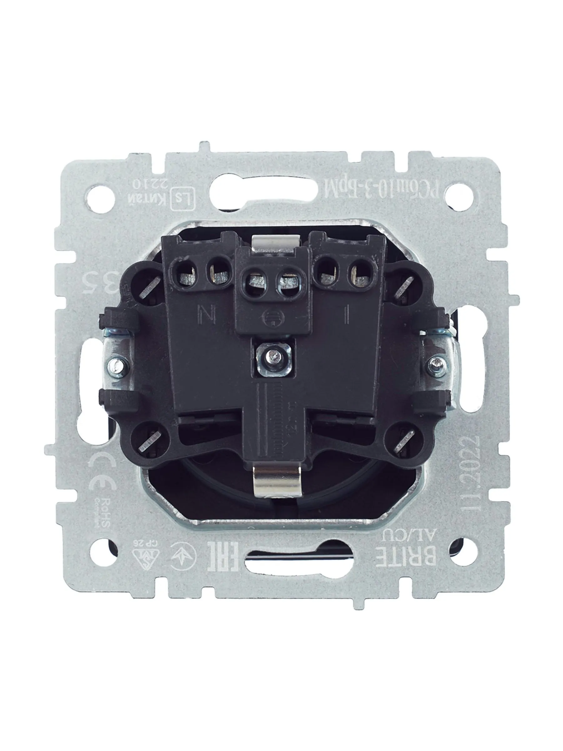 BRITE Розетка 1-местная с заземлением с защитными шторками и крышкой 16А IP20 РСбш10-3-БрМ маренго IEK - Фото 3