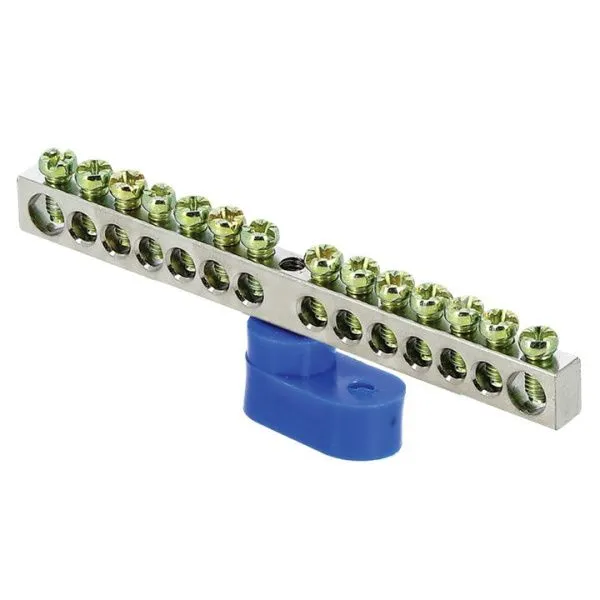 Шина "0" N (6x9мм) 14 отв. цинк синий угловой изолятор EKF