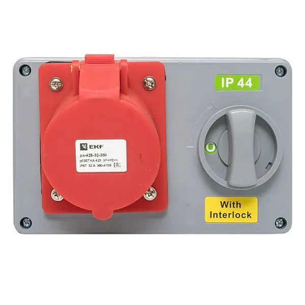Роз. с блокировкой и выключателем 1425 3Р+РЕ+N 32А 380В IP44 EKF - Фото 4