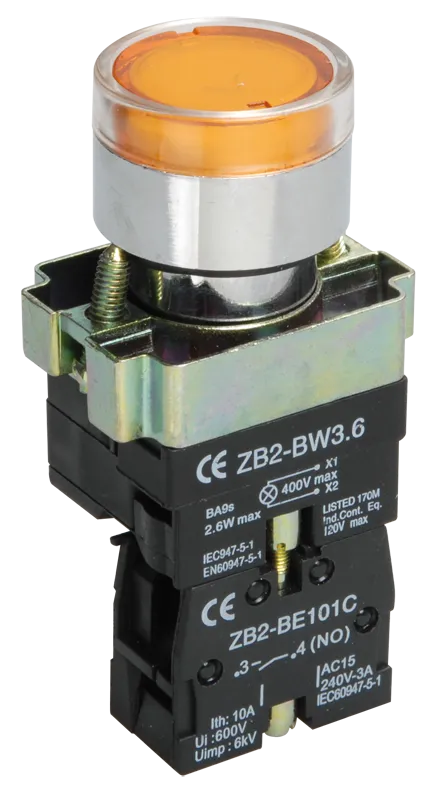 Кнопка управления LAY5-BW3561 с подсветкой желтый 1NO IEK