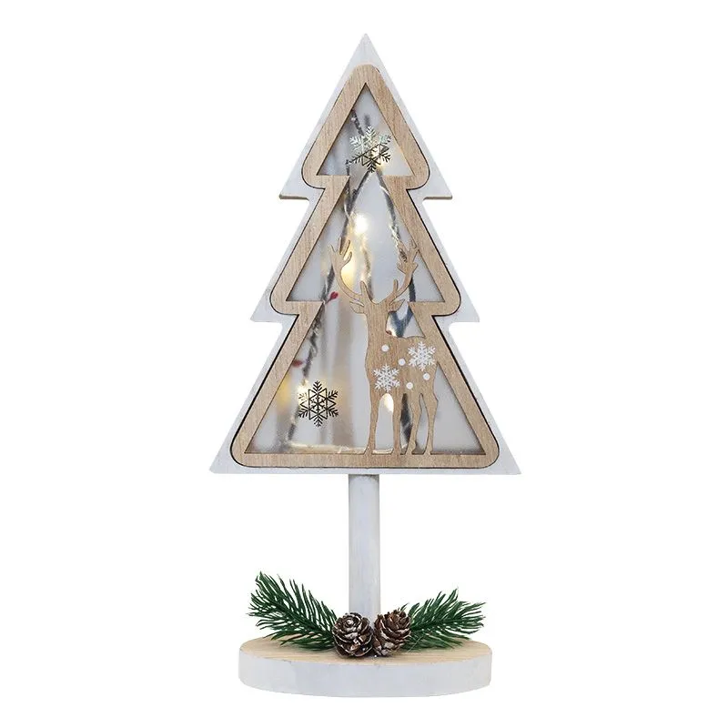 Деревянная фигурка с подсветкой Елка на подставке 14,5х5х30 см - Фото 4