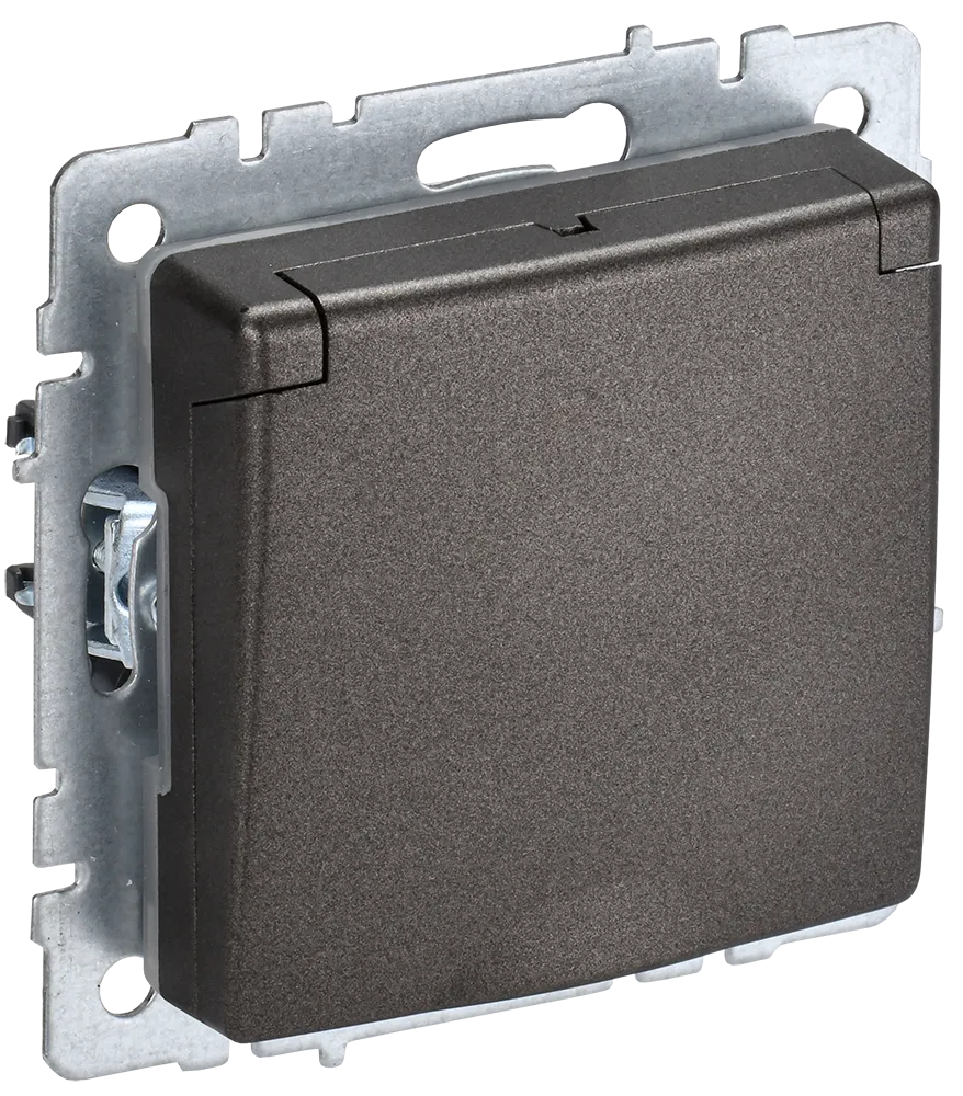 BRITE Розетка 1-местная с заземлением с защитными шторками и крышкой 16А IP44 РСбш10-3-44-БрТБ темная бронза IEK