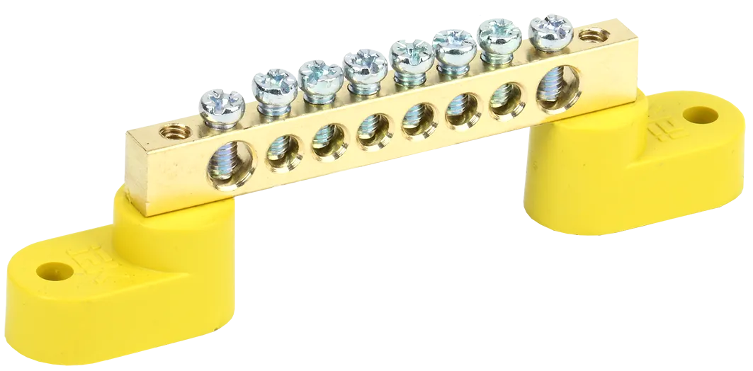 Шина PE "земля" на двух угловых изоляторах ШНИ-6х9-8-У2-Ж IEK