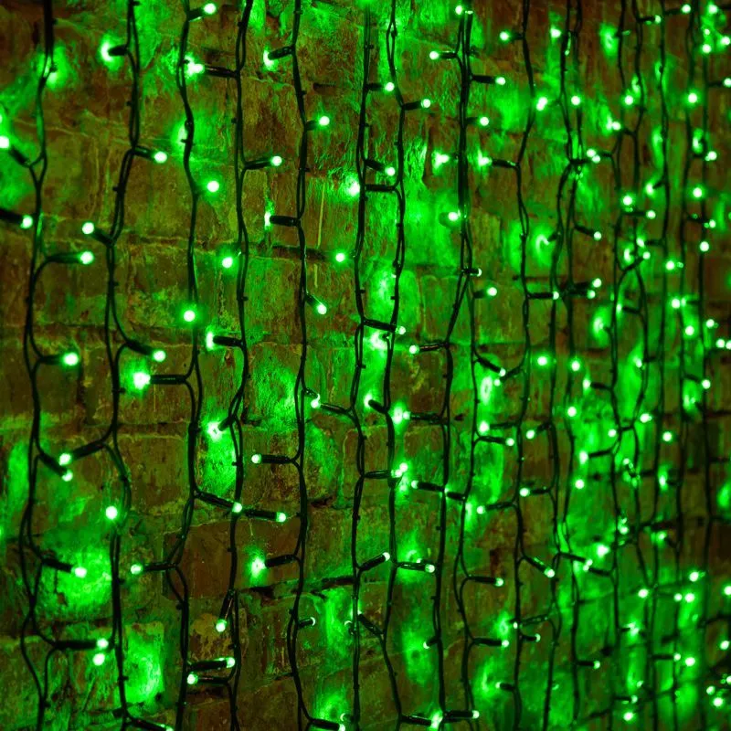 Гирлянда светодиодная Занавес 2х1,5м 360 LED ЗЕЛЕНЫЙ черный КАУЧУК IP67 постоянное свечение 230В блок в комплекте NEON-NIGHT 237-124