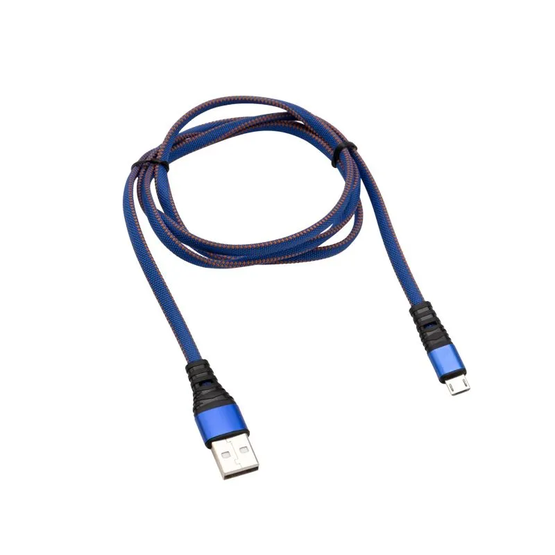 Кабель USB-A – micro USB, 2А, 1м, в джинсовой тканевой оплетке, плоский REXANT - Фото 2