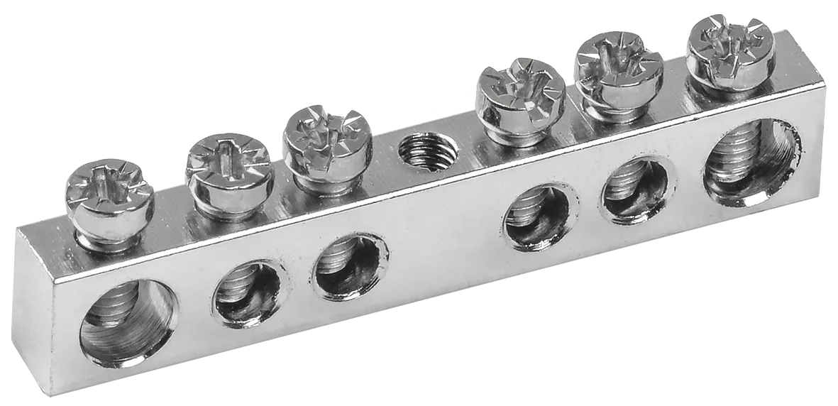 Шина PEN "земля-ноль" 6х9мм 6/1 с никелевым покрытием (6групп/крепеж по центру) IEK