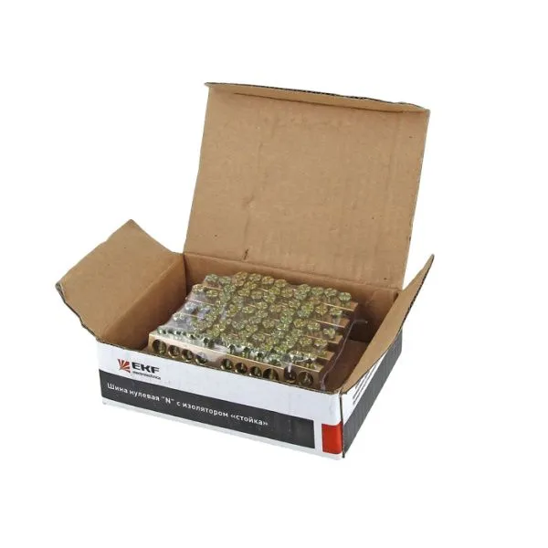 Шина "0" N (6x9мм) 8 отв. латунь синий угловой изолятор EKF - Фото 2