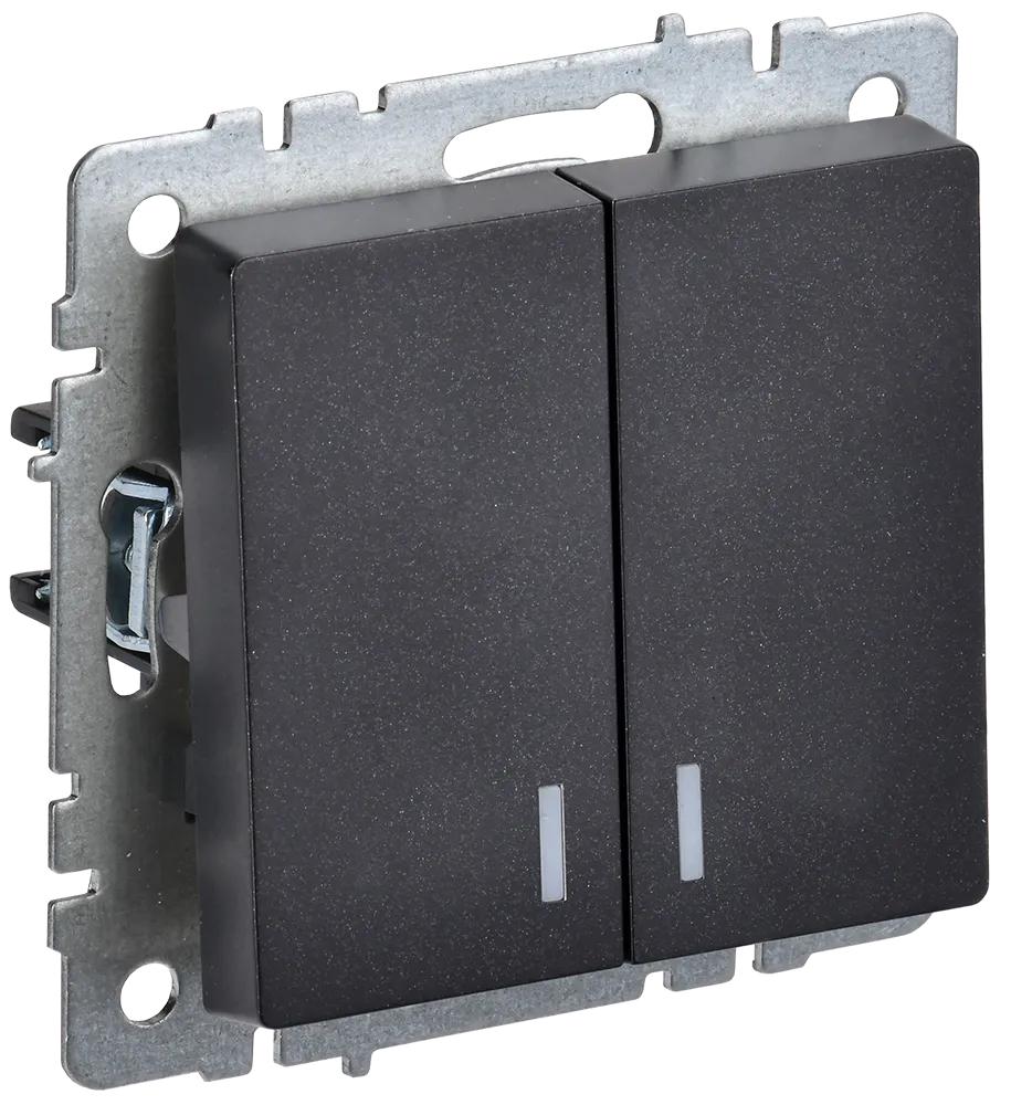 BRITE Выключатель 2-клавишный с индикацией 10А ВС10-2-1-БрЧ черный IEK BR-V20-1-10-K02