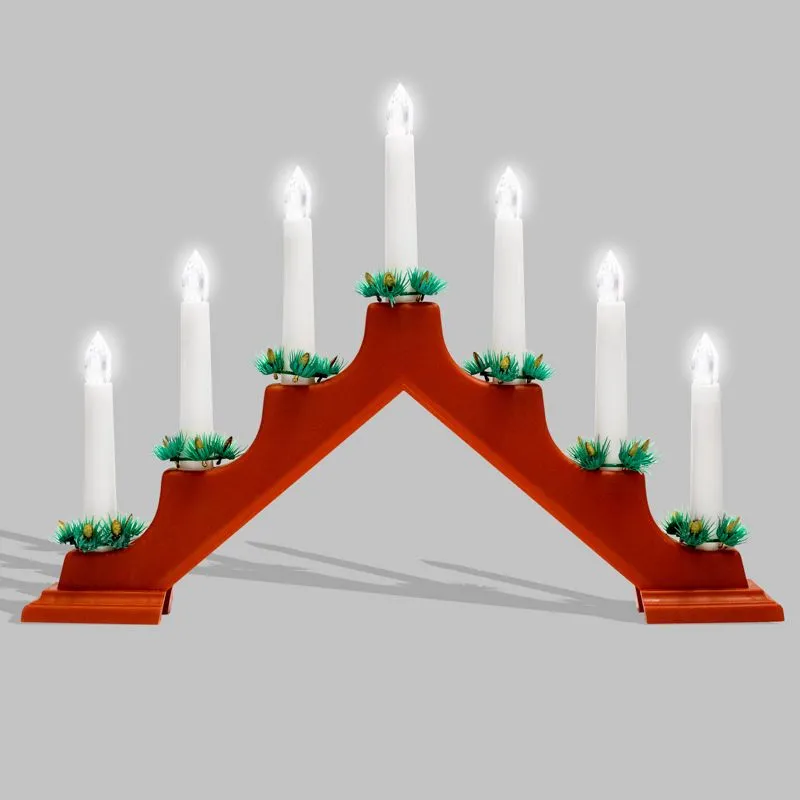 Новогодняя горка 7 свечек, цвет корпуса: Красный, цвет свечения: ТЕПЛЫЙ БЕЛЫЙ