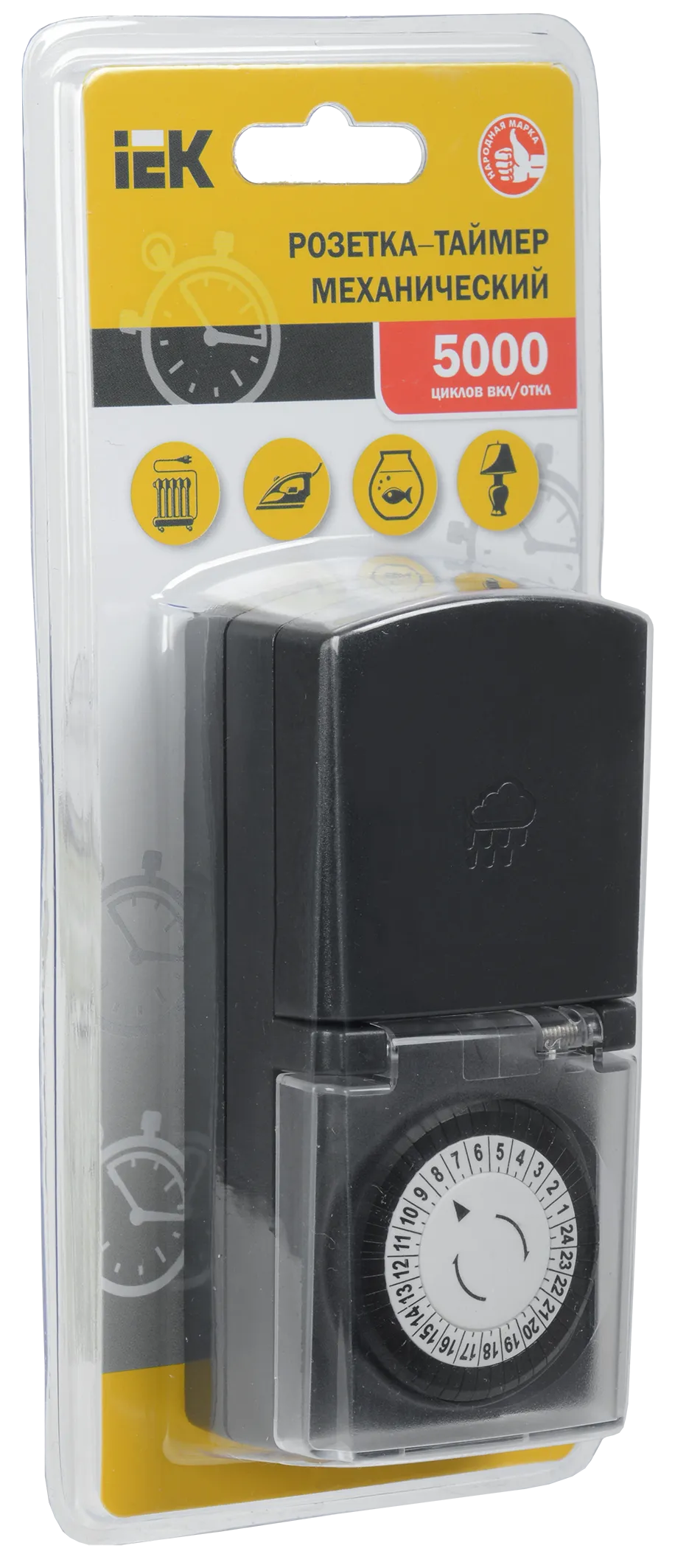 РТМ-4 Розетка-таймер механический 30мин 24ч 48on/off 16А IP44 черная IEK - Фото 2
