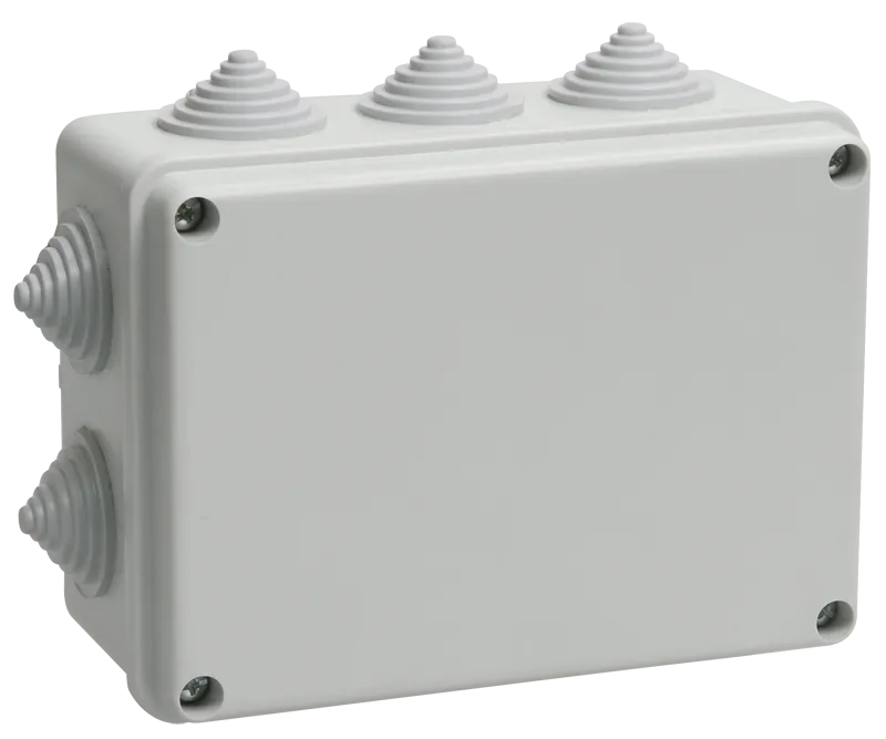 Коробка распаячная КМ41242 для открытой проводки безгалогенная (HF) 150х110х70мм IP55 10 гермовводов серая IEK