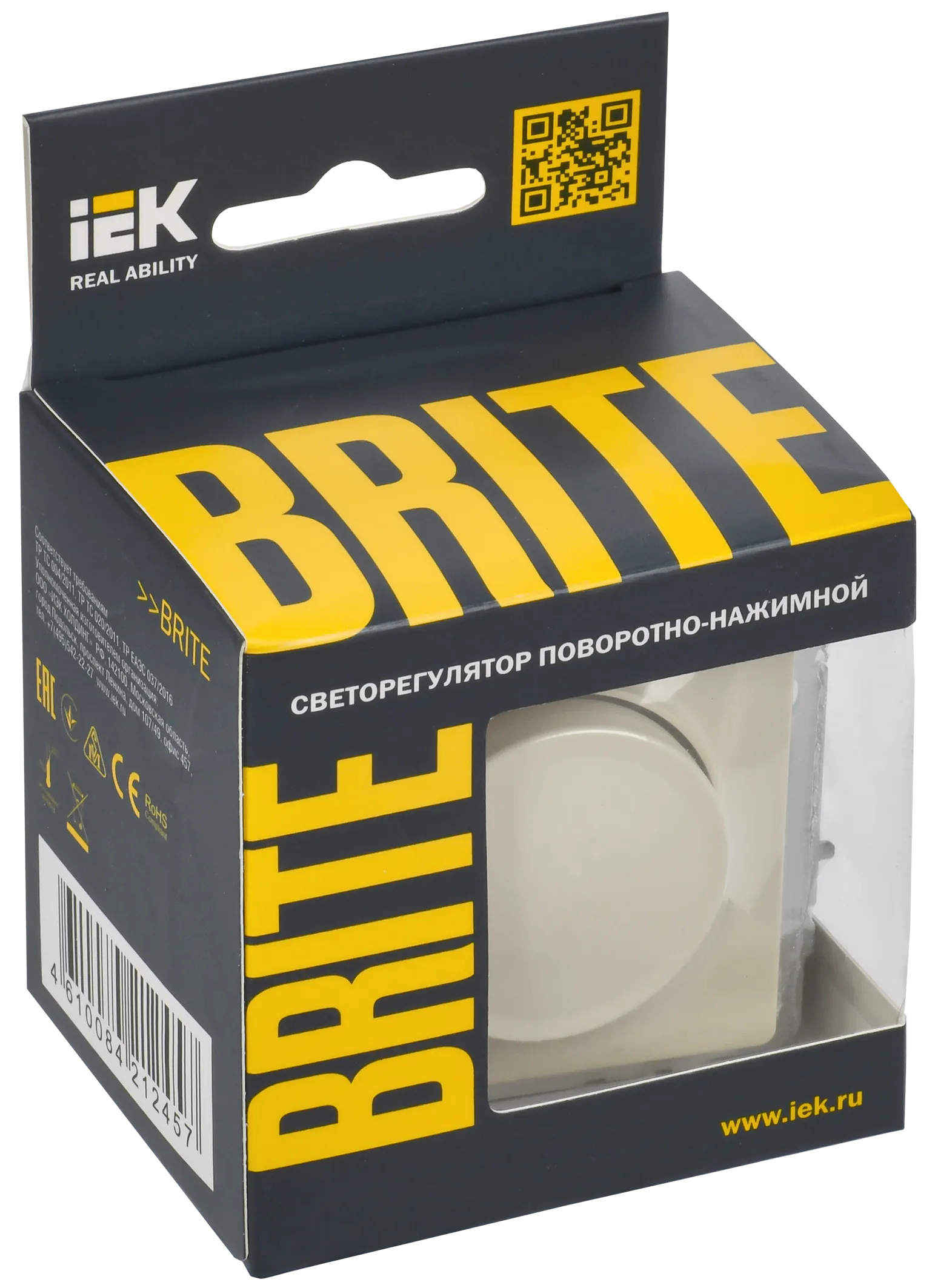 BRITE Светорегулятор поворотно-нажимной 600Вт СС10-1-0-БрКр бежевый IEK - Фото 2