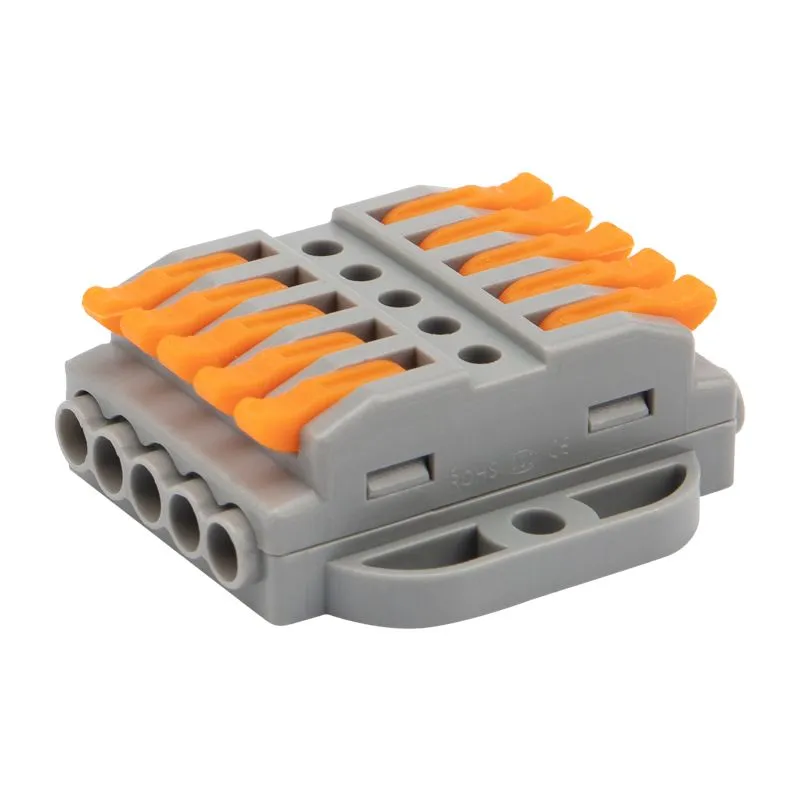 Клемма СМК 222-425P проходная 5 полюсов, с монтажной площадкой (0,08-4 мм²), серая (20 шт./уп.) REXANT 07-6265