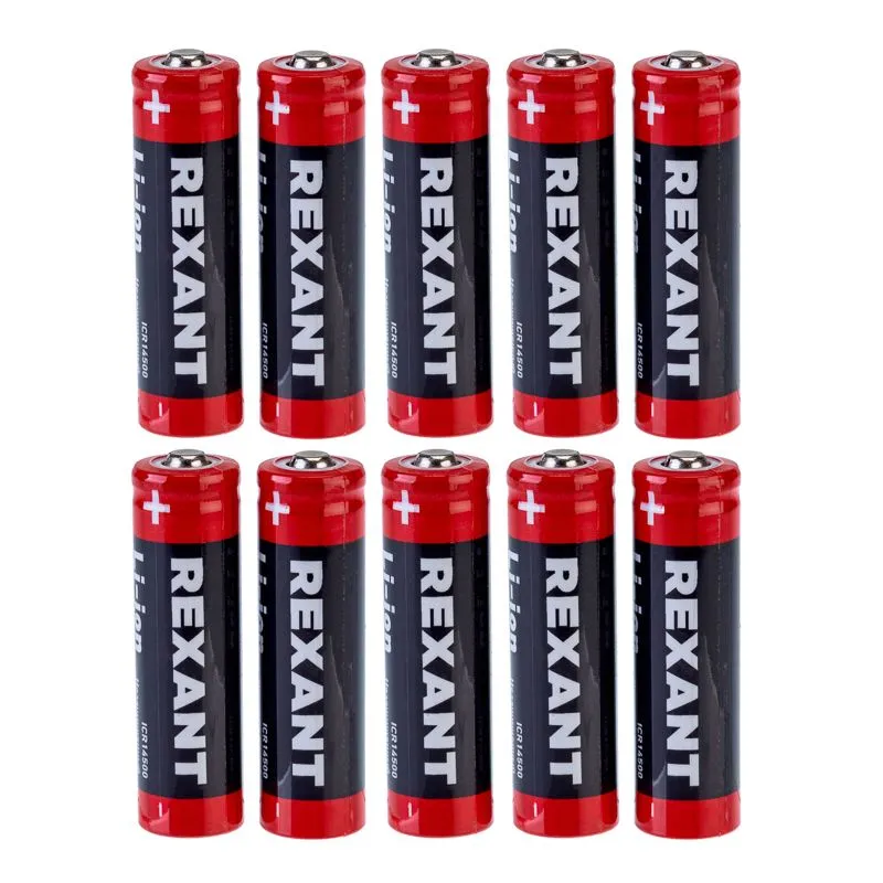 Аккумулятор Li-ion 14500, 3,7В, 750мАч, без платы защиты, плоский контакт, 10 шт, коробка REXANT - Фото 2