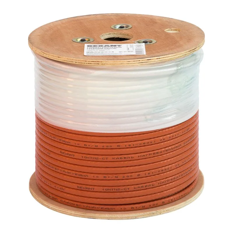 Кабель греющий саморегулирующийся 10HTM2-CT пищевой, 10Вт/м, бухта 100м REXANT 51-0632