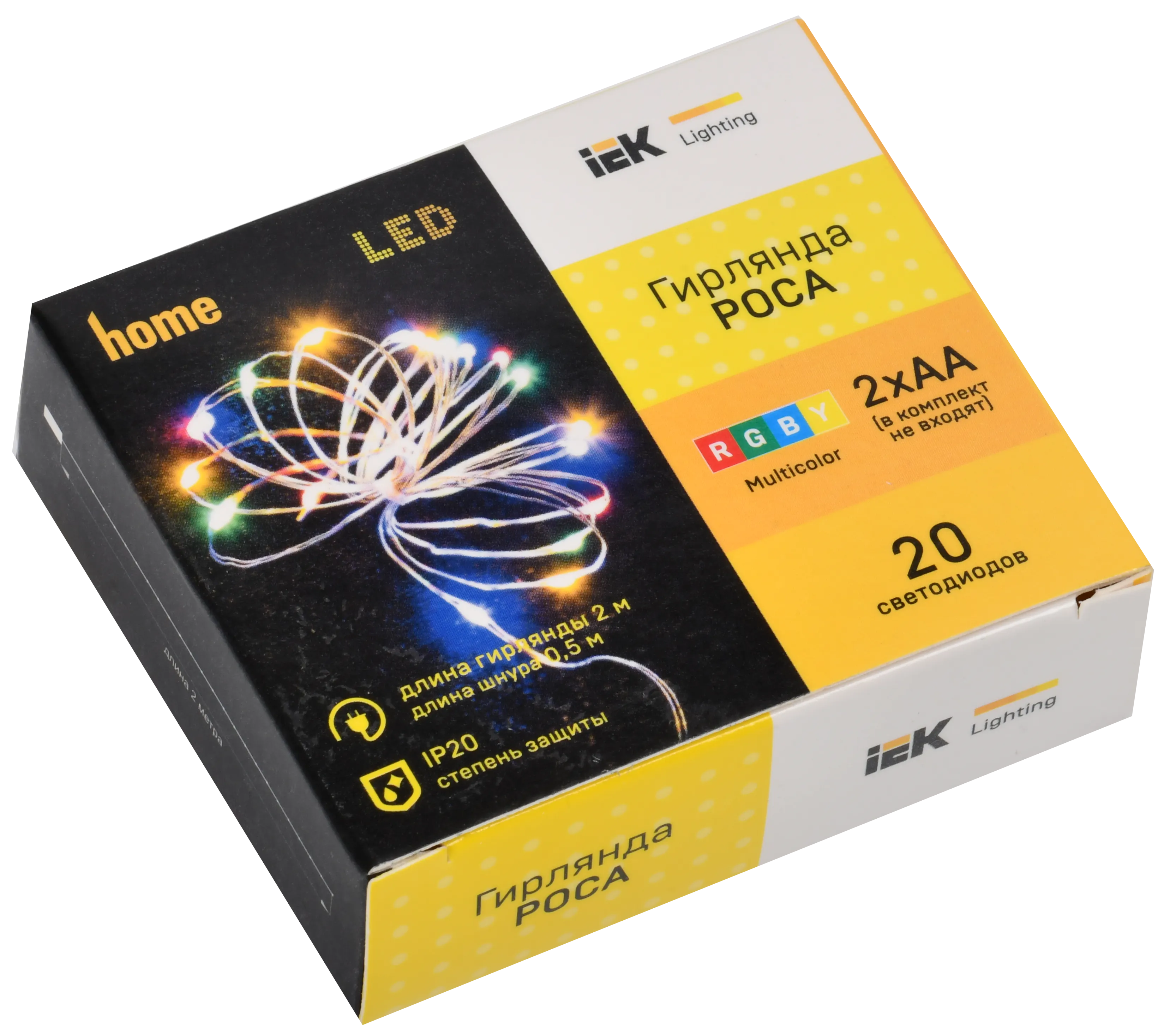 LIGHTING Гирлянда роса 2м 20 светодиодов RGBY IP20 прозрачный шнур 0,3м 2АА IEK