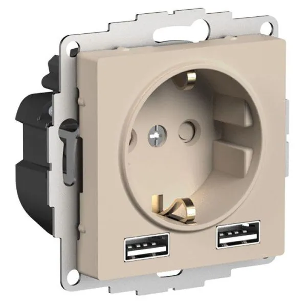 Розетка AtlasDesign 16А с 2-мя заряд. устройствами USBтип A+A 5В/2.4А 2х5В/1.2А механизм песочн. SE 