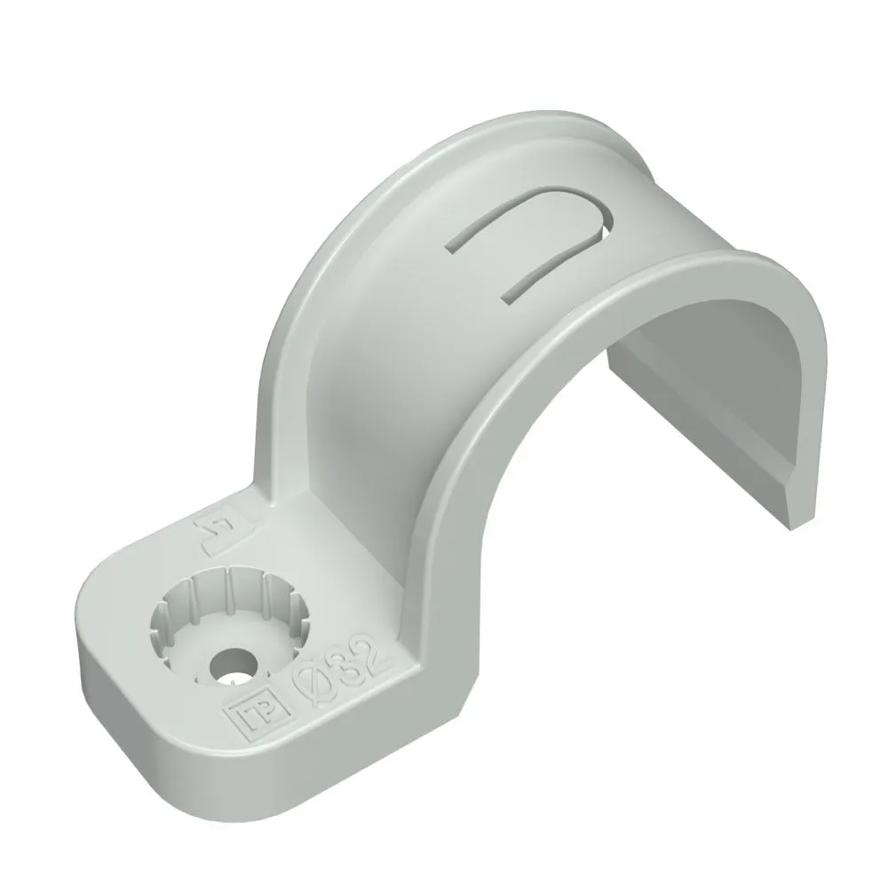 Крепеж-скоба пластиковая односторонняя для прямого монтажа атмосферостойкая серая в п/э d32 мм (5шт/ PR13.0400