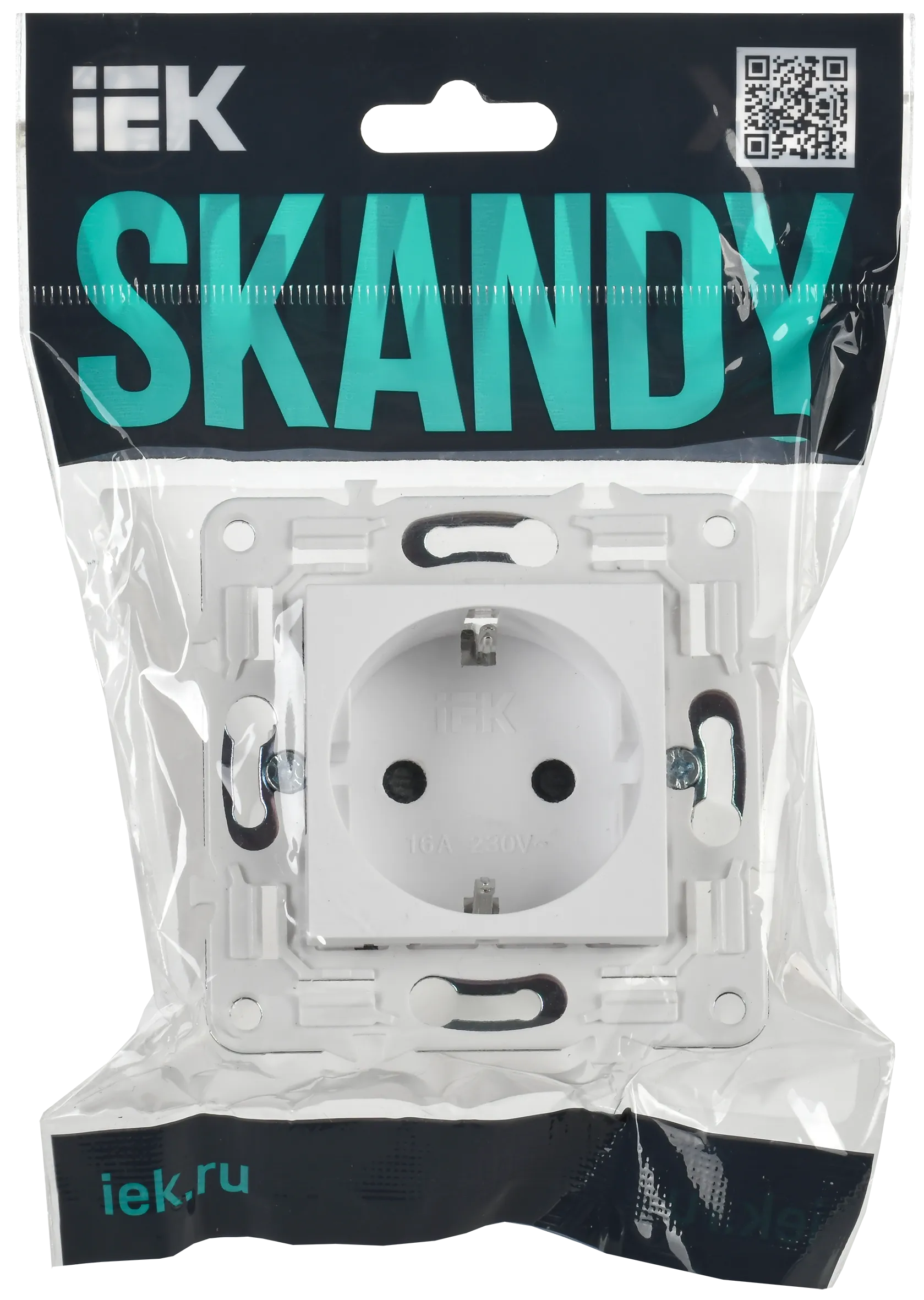 SKANDY Розетка с заземлением с защитными шторками 16А безвинтовое крепление SK-R06W арктический белый IEK - Фото 2