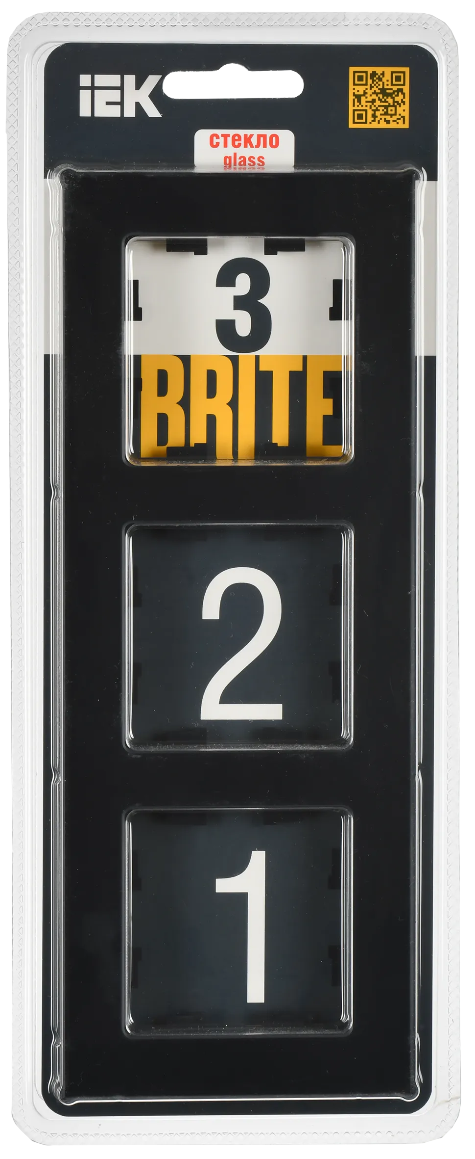 BRITE Рамка 3-местная РУ-3-2-Бр стекло черный матовый IEK - Фото 2