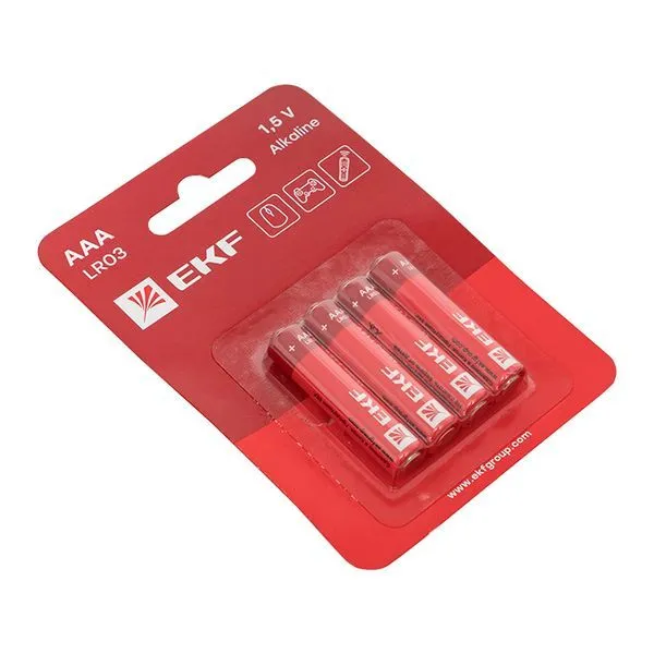 Алкалиновая батарейка ААА(LR03) блистер 4шт. EKF - Фото 2
