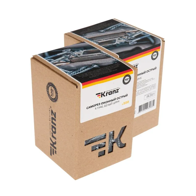 Саморез оконный KRANZ острый, 4.1х40, белый цинк, короб (500 шт./уп.) - Фото 2