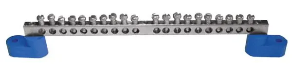 Шина "0" N (8x12мм) 8 отв. латунь 2 синих угловых изолятора EKF